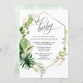 Geschlechtsneutrale tropische goldgrüne Babydusche Einladung