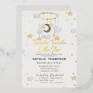 Geschlechtsneutrale Twinkle Little Star Babyparty Folieneinladung