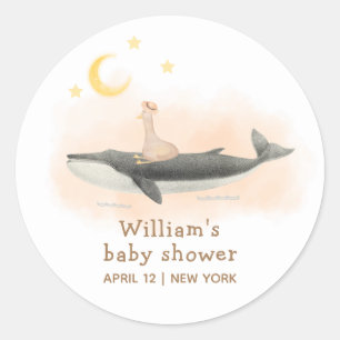 Geschlechtsneutrale Vintage-Wal- & Enten-Babyparty Runder Aufkleber