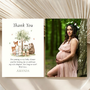 Geschlechtsneutrale Waldtiere Baby Shower Foto Dankeskarte