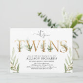 Geschlechtsneutrale Zwillinge, Babydusche Einladung (Stehend Vorderseite)