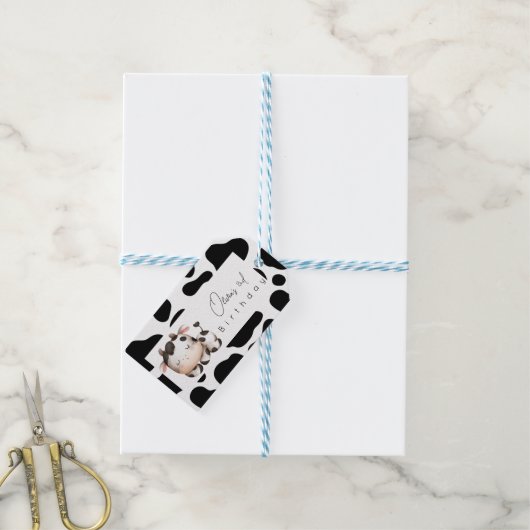 geschlechtsneutraler Geburtstag der Kuh Geschenkanhänger (Mit Garn)