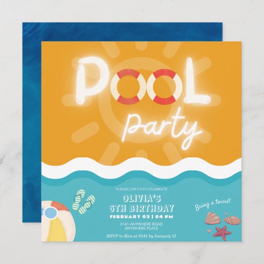 Geschlechtsneutraler moderner tropischer Pool Part Einladung (Vorne/Hinten)
