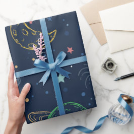 Geschlechtsneutraler Weltraum zum ersten Geburtsta Geschenkpapier