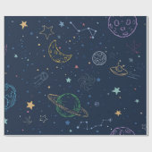 Geschlechtsneutraler Weltraum zum ersten Geburtsta Geschenkpapier (Flach)