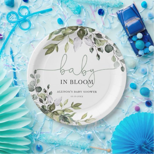 Geschlechtsneutrales Baby in Blütengrüne Babydusch Pappteller (Party)