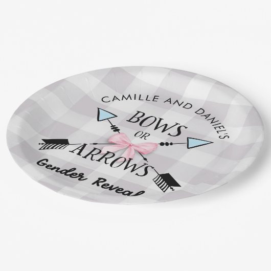 Geschlechtsoffensichtliche Bögen oder Pfeile Baby- Pappteller (Schrägansicht)