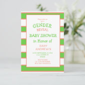 Geschlechtsspezifische Stripte grüne Orangenbabydu Einladung (Stehend Vorderseite)