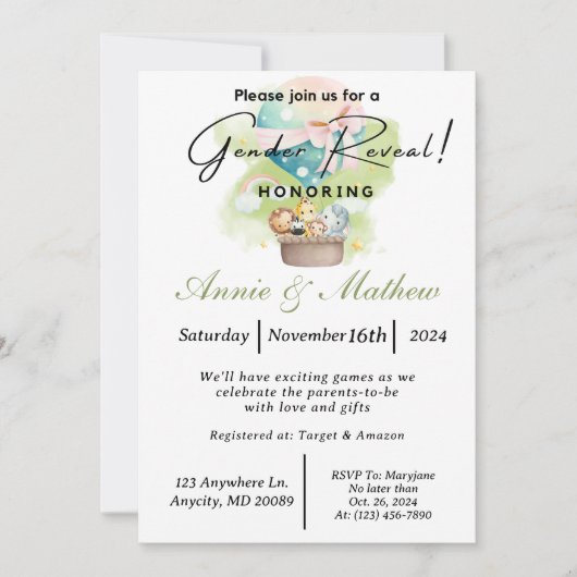 Geschlechtsverkehr: Tiersafari in einem Heißluftba Einladung (Vorderseite)