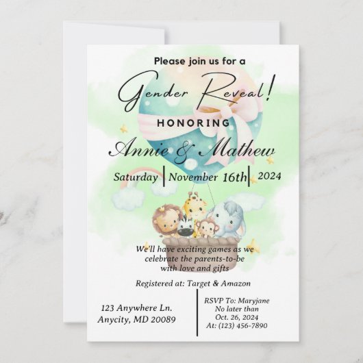 Geschlechtsverkehr: Tiersafari in einem Heißluftba Einladung (Vorderseite)