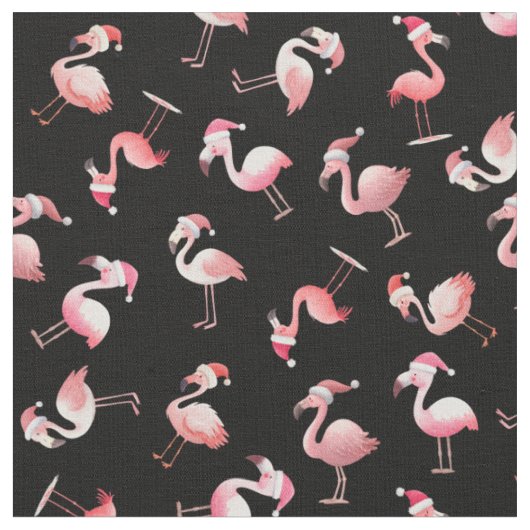 Geschleuderte Weihnachtsflamingos auf Schwarz Stoff (Nahaufnahme)