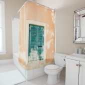 Geschlossene grüne Holztür Duschvorhang (Beispiel)