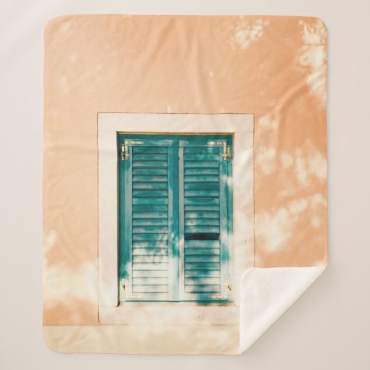 Geschlossene grüne Holztür Sherpadecke (Vorderseite)