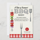 Geschmack des Sommer-BBQ-Bash-Rot-Gingham-Karo Einladung (Vorderseite)