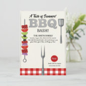 Geschmack des Sommer-BBQ-Bash-Rot-Gingham-Karo Einladung (Stehend Vorderseite)