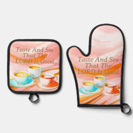 Geschmack und sehen, dass der Herr gut ist, rosa Ofenhandschuh & Topflappen-Set