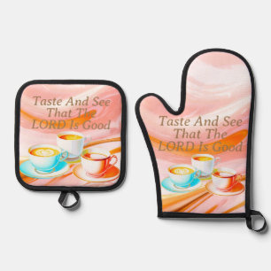 Geschmack und sehen, dass der Herr gut ist, rosa Ofenhandschuh & Topflappen-Set