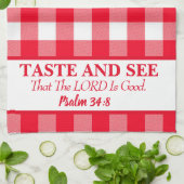 Geschmack und sehen, dass der Herr gut rot und wei Geschirrtuch (Gefaltet)