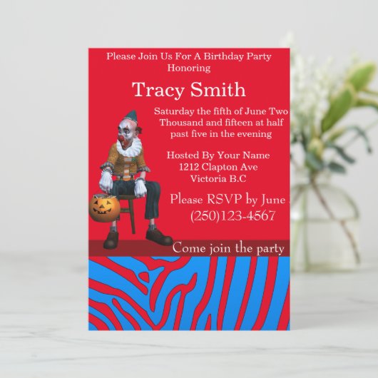 Geschmackvoll Party Clown Geburtstag Einladung (Stehend Vorderseite)