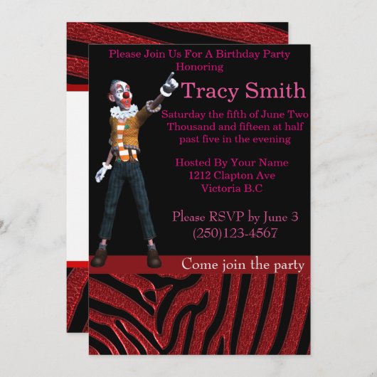 Geschmackvoll Party Clown Geburtstag Einladung (Vorne/Hinten)