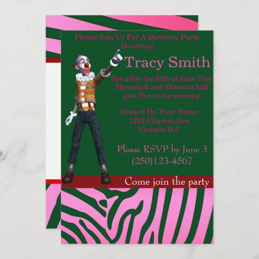 Geschmackvoll Party Clown Geburtstag Einladung 13 (Vorne/Hinten)