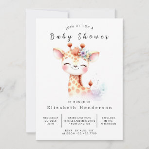 Geschmackvolle Editable Giraffe Babydusche Einladung