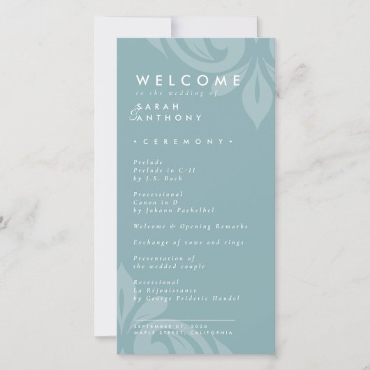 Geschmackvolle Elegant Damask PewterBlue Hochzeits (Vorderseite)