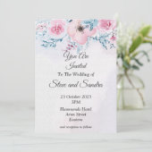 Geschmackvolle Hochzeitseinladung, rosa Aquarell Einladung (Stehend Vorderseite)