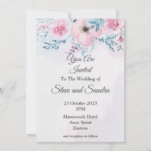 Geschmackvolle Hochzeitseinladung, rosa Aquarell Einladung