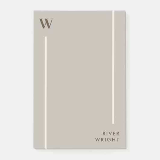 Geschmackvolle Nebel Grau & Braun Monogramm & Name Post-it Klebezettel (Vorderseite)