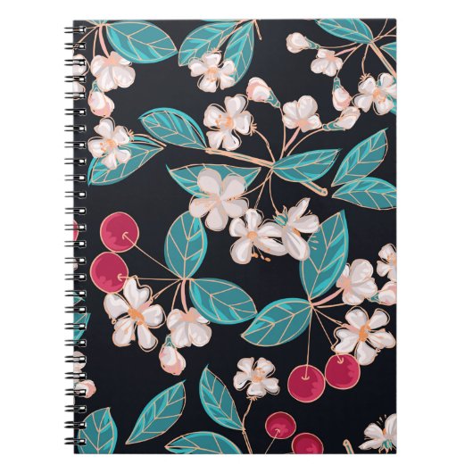 Geschmackvolle, saftige Kirschen. Nahtloser Hinter Notizblock (Vorderseite)