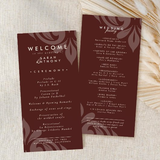 Geschmackvolles Minimal Damask Mahogany Wedding Pr