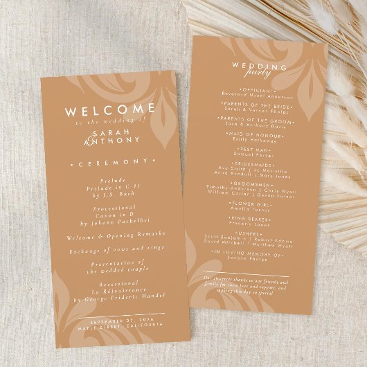 Geschmackvolles Minimal Damask Ochre Hochzeitsprog