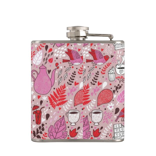 Geschmackvolles Muster mit Vögeln und Blumen Flachmann (Rückseite)