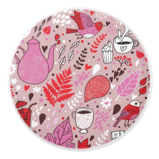 Geschmackvolles Muster mit Vögeln und Blumen Keramikknauf (Vorderseite)