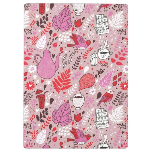 Geschmackvolles Muster mit Vögeln und Blumen Klemmbrett (Rückseite)