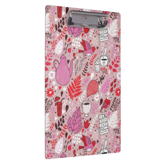 Geschmackvolles Muster mit Vögeln und Blumen Klemmbrett (Rechts)