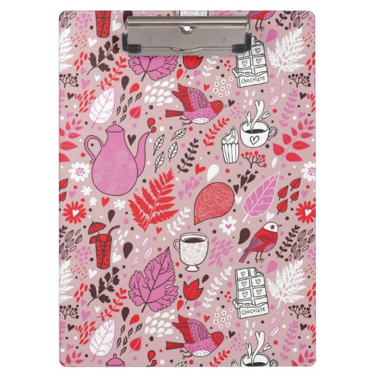 Geschmackvolles Muster mit Vögeln und Blumen Klemmbrett (Vorderseite)