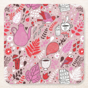 Geschmackvolles Muster mit Vögeln und Blumen Rechteckiger Pappuntersetzer