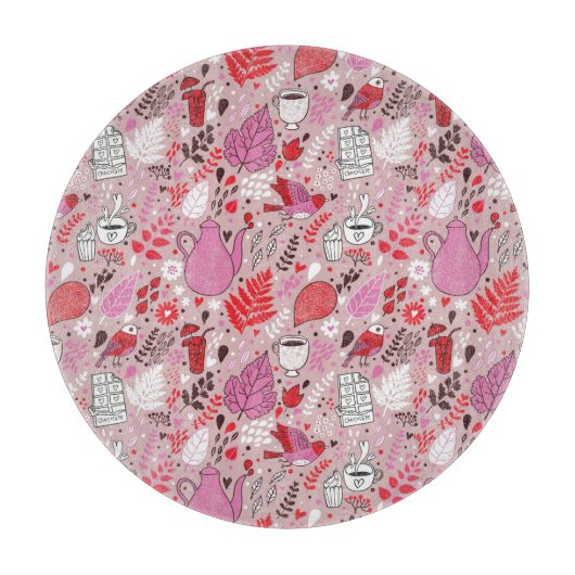 Geschmackvolles Muster mit Vögeln und Blumen Schneidebrett (Vorderseite)