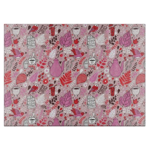 Geschmackvolles Muster mit Vögeln und Blumen Schneidebrett (Vorderseite)