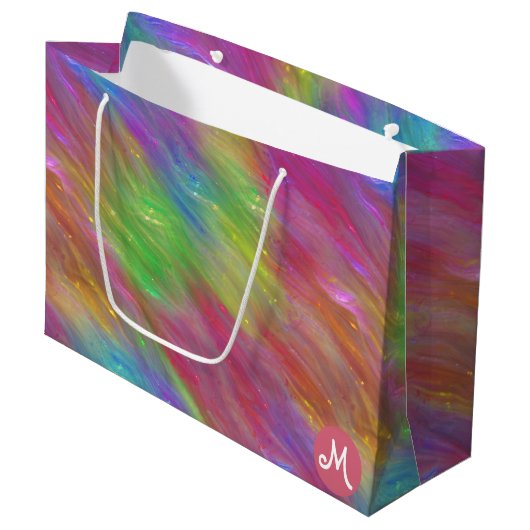 Geschmolzene Rainbow-Glass-Monogram-Geschenktasche Große Geschenktüte (Vorderseite Schrägansicht)
