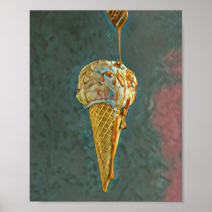 Geschmolzene Schokoladeneiscreme-Waffel Poster