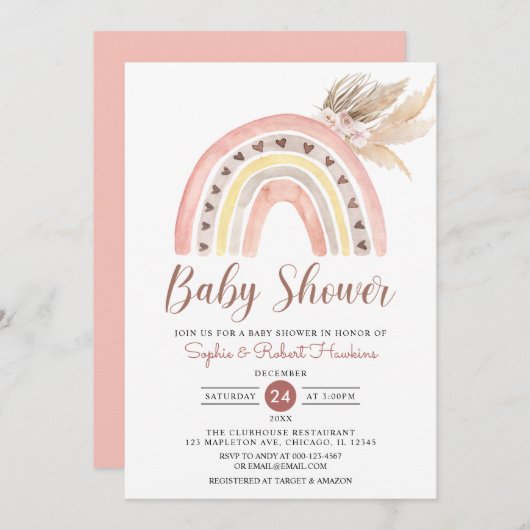 Geschmolzene Tones Boho Regenbogen Pampas Grass Ba Einladung (Vorne/Hinten)