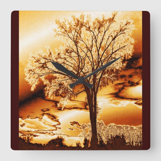 Geschmolzener Goldbaum der Mauer Quadratische Wanduhr (Vorderseite)