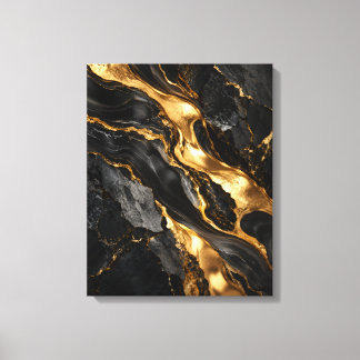 Geschmolzenes Gold durch schwarzen Marmor Leinwanddruck