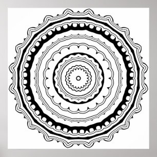 Geschmückte Mandala-Malvorlage mit fetten Ringen Poster
