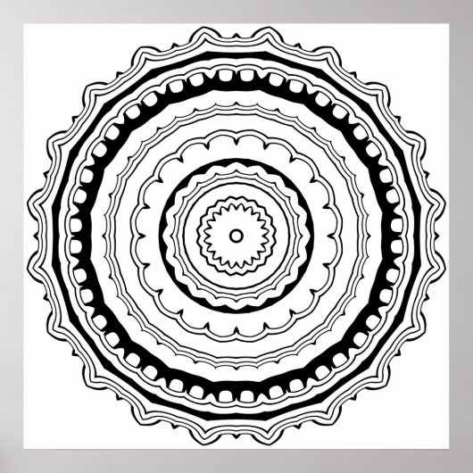 Geschmückte Mandala-Malvorlage mit fetten Ringen Poster (Vorne)