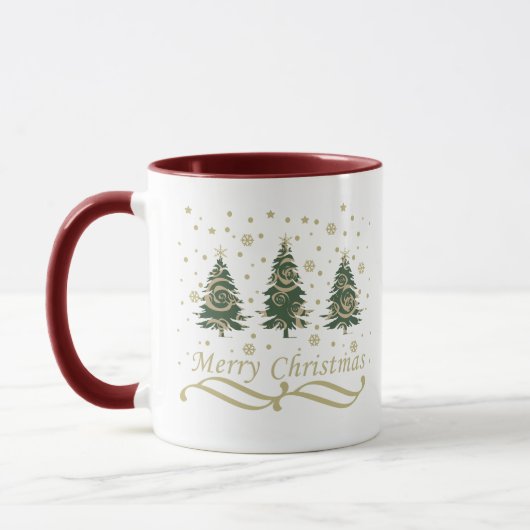 Geschmückte moderne Weihnachtskiefern Tasse (Links)