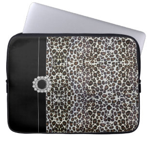 Geschmückte schwarze Leopard-Laptop-Hülle Laptopschutzhülle